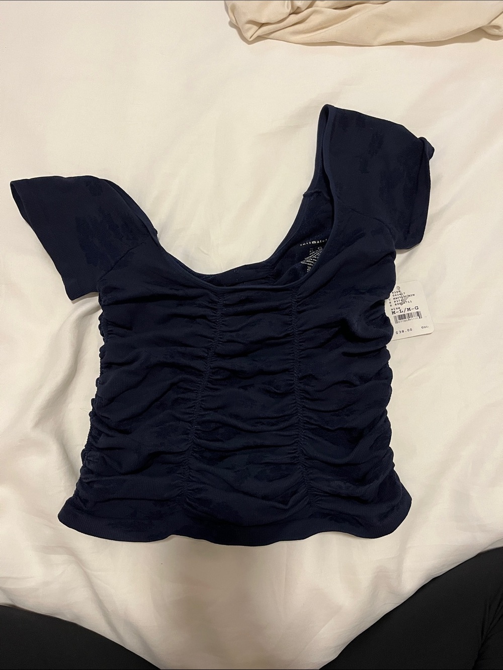 Free People Navy Ruched Square-Neck Top